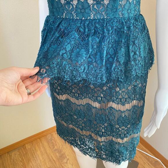 Maeve Anthropologie Elsa Lace Teal Floral Peplum Dress Women Sz X-small Cocktail - Picture 4 of 13